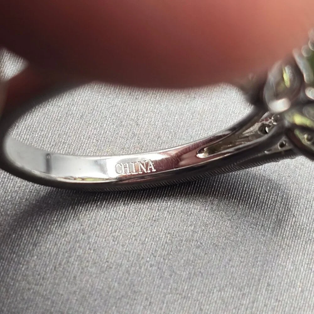 Sterling Silver Moldavite Statement Ring Size 5 Cathedral Setting Signed KYJ - Picture 9 of 15